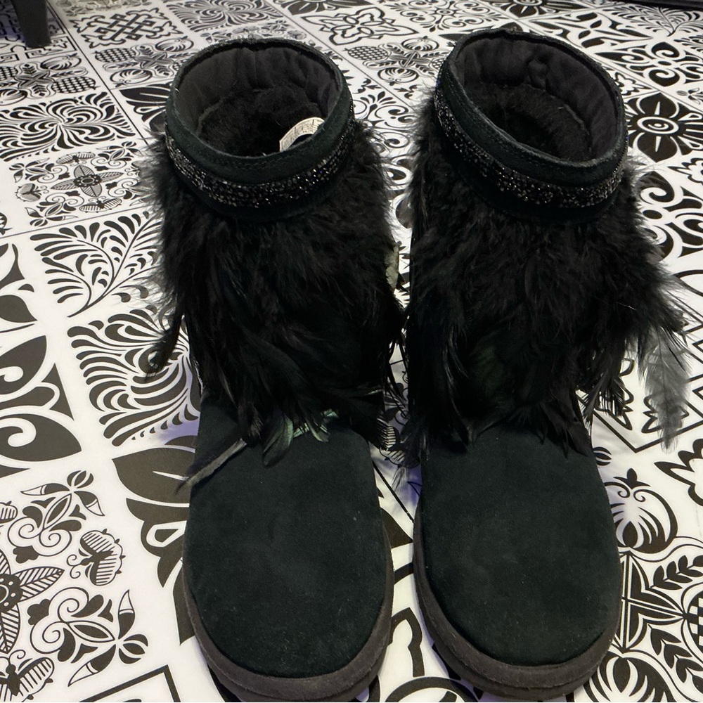 UGG Black feather top boots